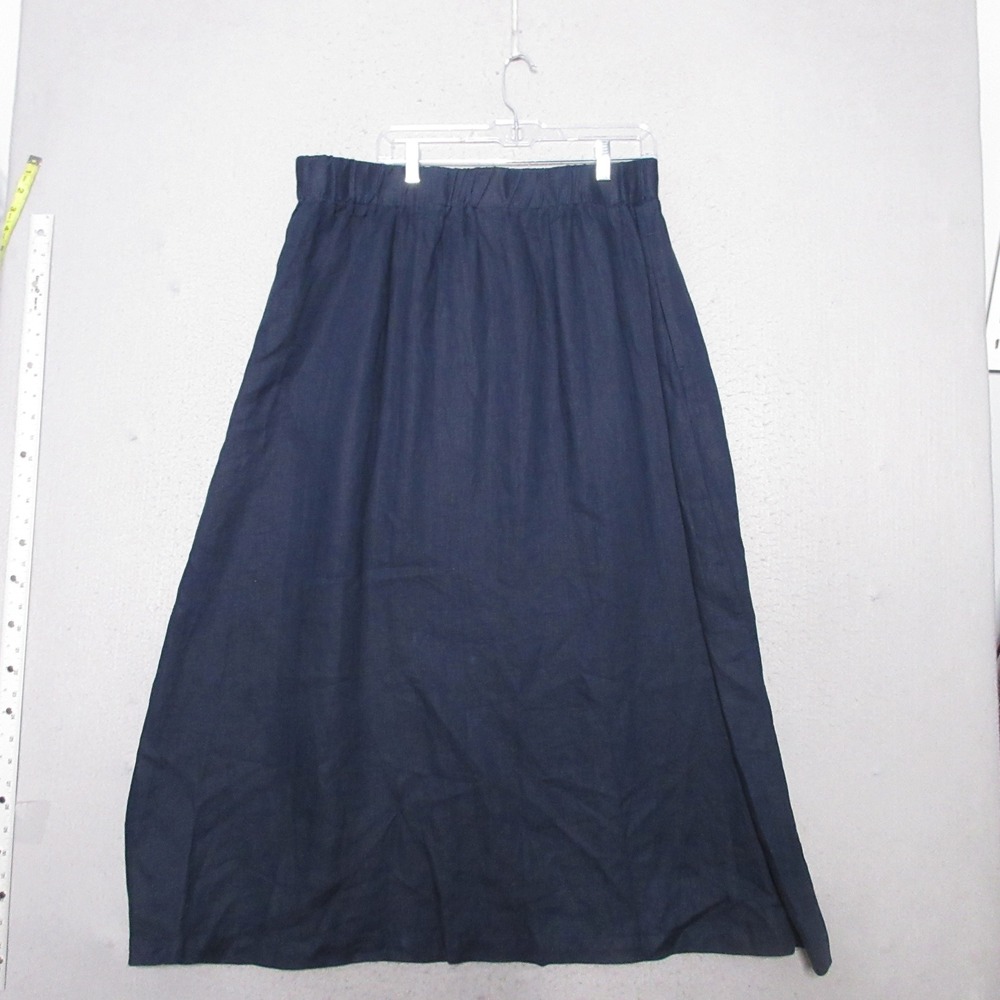 Quince Skirt XL 100% European Linen Maxi Skirt Deep Navy Blue Side Slit NWT - Picture 2 of 10